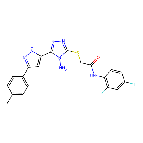 2-((4-amino-5-(3-(p-tolyl)-1H-pyrazol-5-yl)-4H-1,2,4-triazol-3-yl)thio)-N-(2,4-difluorophenyl)acetamide structure
