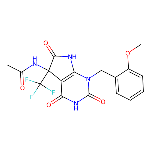 N-(1-(2-methoxybenzyl)-2,4,6-trioxo-5-(trifluoromethyl)-2,3,4,5,6,7-hexahydro-1H-pyrrolo[2,3-d]pyrimidin-5-yl)acetamide structure