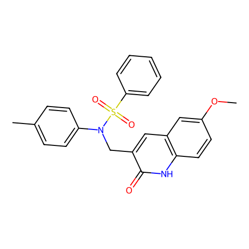 N-((2-hydroxy-6-methoxyquinolin-3-yl)methyl)-N-(p-tolyl)benzenesulfonamide structure