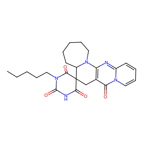 1'-pentyl-1,2,3,4,5,5a-hexahydro-1'H-spiro[pyrido[1'',2'':1',2']pyrimido[5',4':5,6]pyrido[1,2-a]azepine-6,5'-pyrimidine]-2',4',6',8(3'H,7H)-tetraone structure