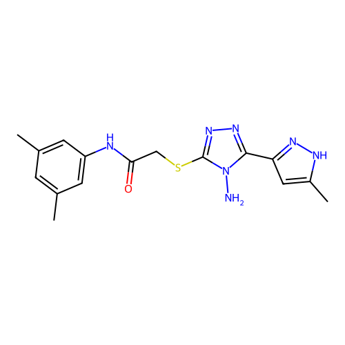 2-((4-amino-5-(3-methyl-1H-pyrazol-5-yl)-4H-1,2,4-triazol-3-yl)thio)-N-(3,5-dimethylphenyl)acetamide structure
