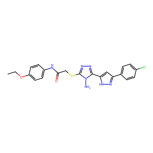 2-((4-amino-5-(3-(4-chlorophenyl)-1H-pyrazol-5-yl)-4H-1,2,4-triazol-3-yl)thio)-N-(4-ethoxyphenyl)acetamide structure