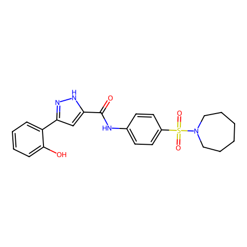 N-[4-(azepan-1-ylsulfonyl)phenyl]-5-(2-hydroxyphenyl)-1H-pyrazole-3-carboxamide structure