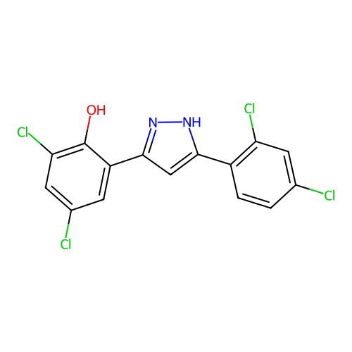 2,4-dichloro-6-(5-(2,4-dichlorophenyl)-1H-pyrazol-3-yl)phenol structure