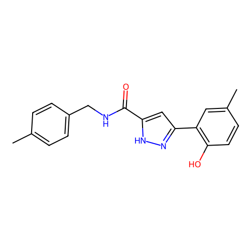 5-(2-hydroxy-5-methylphenyl)-N-(4-methylbenzyl)-1H-pyrazole-3-carboxamide structure