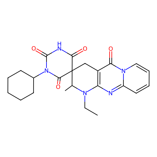1'-cyclohexyl-1-ethyl-2'-hydroxy-2-methyl-2H,4H,4'H-spiro[dipyrido[1,2-a:2',3'-d]pyrimidine-3,5'-pyrimidine]-4',5,6'(1H,1'H)-trione structure