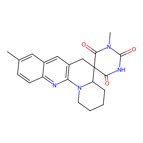 1',9-dimethyl-1,2,3,4,4a,6-hexahydro-1'H-spiro[benzo[g]pyrido[1,2-a][1,8]naphthyridine-5,5'-pyrimidine]-2',4',6'(3'H)-trione structure