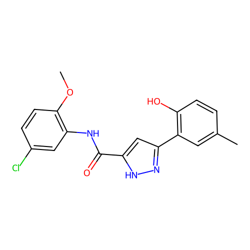 N-(5-chloro-2-methoxyphenyl)-3-(2-hydroxy-5-methylphenyl)-1H-pyrazole-5-carboxamide structure