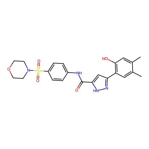 5-(2-hydroxy-4,5-dimethylphenyl)-N-[4-(morpholin-4-ylsulfonyl)phenyl]-1H-pyrazole-3-carboxamide structure
