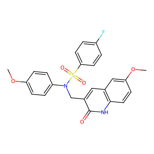 4-fluoro-N-[(6-methoxy-2-oxo-1H-quinolin-3-yl)methyl]-N-(4-methoxyphenyl)benzenesulfonamide structure