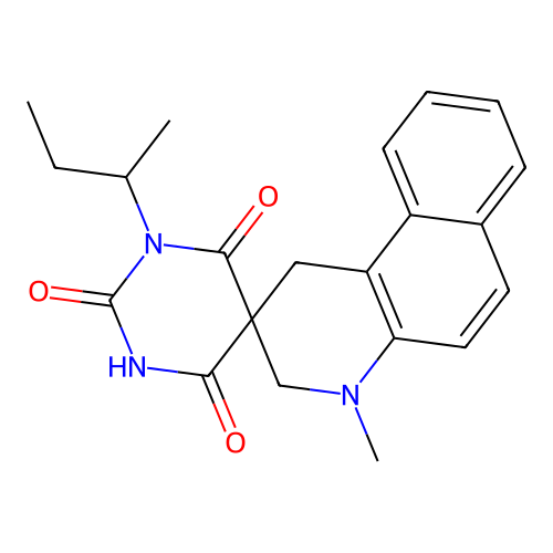 1'-(sec-butyl)-4-methyl-3,4-dihydro-1H,1'H-spiro[benzo[f]quinoline-2,5'-pyrimidine]-2',4',6'(3'H)-trione structure