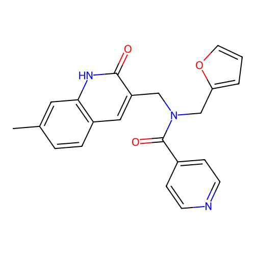 N-(furan-2-ylmethyl)-N-((2-hydroxy-7-methylquinolin-3-yl)methyl)isonicotinamide structure