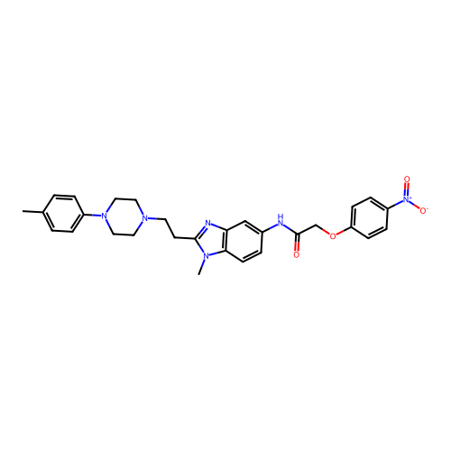 N-(1-methyl-2-(2-(4-(p-tolyl)piperazin-1-yl)ethyl)-1H-benzo[d]imidazol-5-yl)-2-(4-nitrophenoxy)acetamide structure