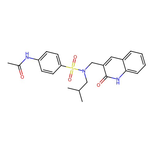 N-[4-[2-methylpropyl-[(2-oxo-1H-quinolin-3-yl)methyl]sulfamoyl]phenyl]acetamide structure