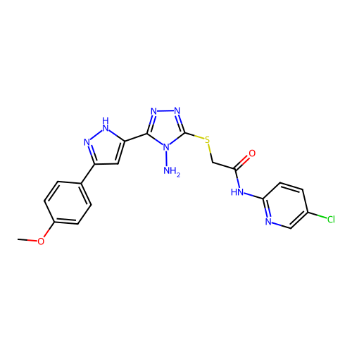 2-((4-amino-5-(3-(4-methoxyphenyl)-1H-pyrazol-5-yl)-4H-1,2,4-triazol-3-yl)thio)-N-(5-chloropyridin-2-yl)acetamide structure
