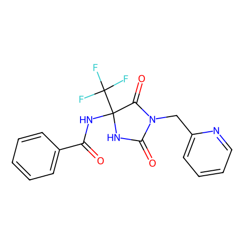 N-(2,5-dioxo-1-(pyridin-2-ylmethyl)-4-(trifluoromethyl)imidazolidin-4-yl)benzamide structure
