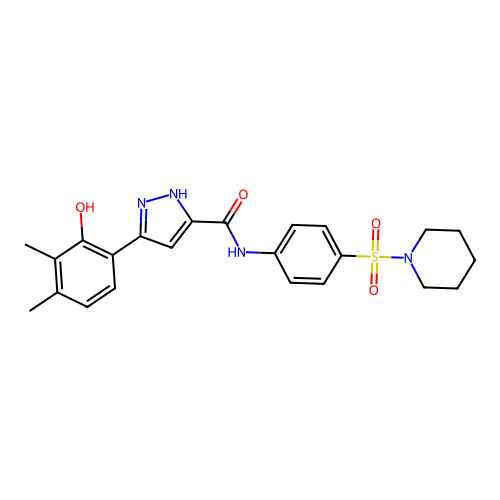 5-(2-hydroxy-3,4-dimethylphenyl)-N-[4-(piperidin-1-ylsulfonyl)phenyl]-1H-pyrazole-3-carboxamide structure