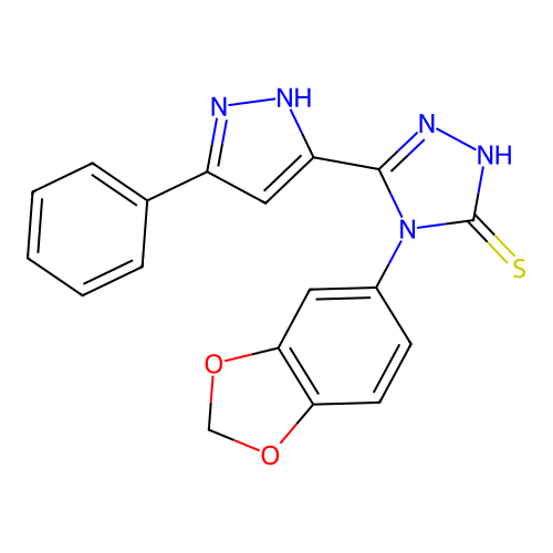 4-(1,3-benzodioxol-5-yl)-3-(3-phenyl-1H-pyrazol-5-yl)-1H-1,2,4-triazole-5-thione structure