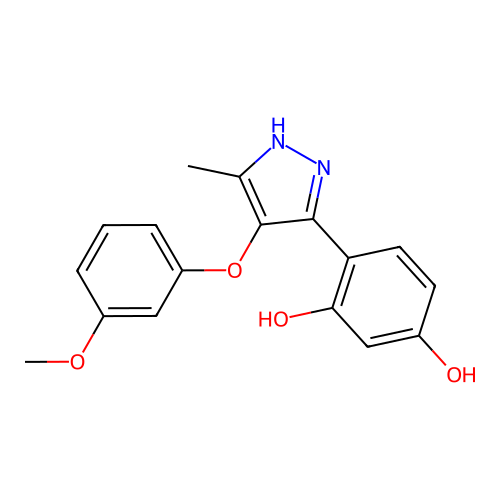 4-[4-(3-methoxyphenoxy)-5-methyl-1H-pyrazol-3-yl]benzene-1,3-diol structure