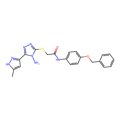 2-((4-amino-5-(3-methyl-1H-pyrazol-5-yl)-4H-1,2,4-triazol-3-yl)thio)-N-(4-(benzyloxy)phenyl)acetamide structure