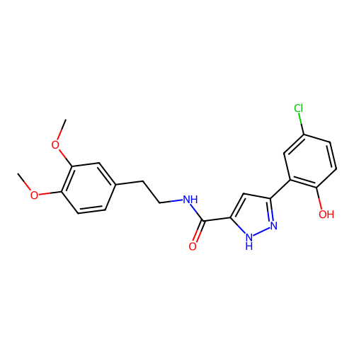 5-(5-chloro-2-hydroxyphenyl)-N-[2-(3,4-dimethoxyphenyl)ethyl]-1H-pyrazole-3-carboxamide structure