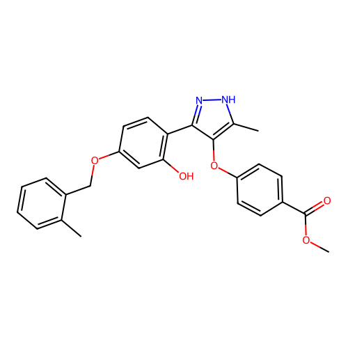 methyl 4-((3-(2-hydroxy-4-((2-methylbenzyl)oxy)phenyl)-5-methyl-1H-pyrazol-4-yl)oxy)benzoate structure