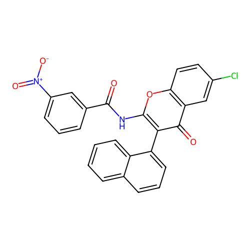 N-(6-chloro-3-(naphthalen-1-yl)-4-oxo-4H-chromen-2-yl)-3-nitrobenzamide structure