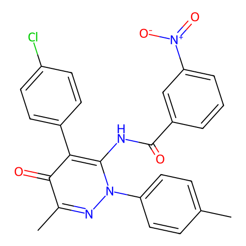 N-[4-(4-chlorophenyl)-6-methyl-2-(4-methylphenyl)-5-oxo-pyridazin-3-yl]-3-nitro-benzamide structure
