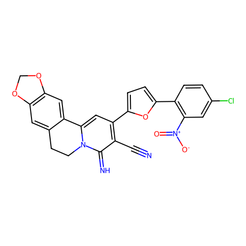 2-(5-(4-chloro-2-nitrophenyl)furan-2-yl)-4-imino-6,7-dihydro-4H-[1,3]dioxolo[4,5-g]pyrido[2,1-a]isoquinoline-3-carbonitrile structure