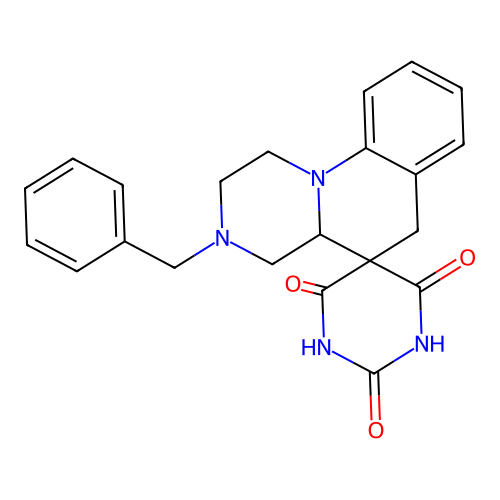 3'-benzylspiro[1,3-diazinane-5,5'-2,4,4a,6-tetrahydro-1H-pyrazino[1,2-a]quinoline]-2,4,6-trione structure