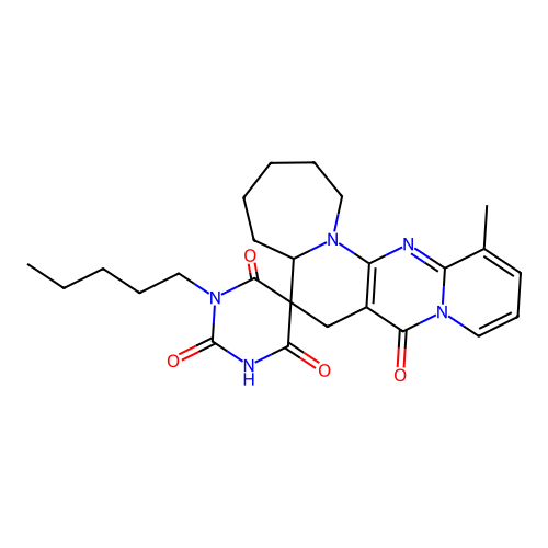 13-methyl-1'-pentyl-1,2,3,4,5,5a-hexahydro-1'H-spiro[pyrido[1'',2'':1',2']pyrimido[5',4':5,6]pyrido[1,2-a]azepine-6,5'-pyrimidine]-2',4',6',8(3'H,7H)-tetraone structure
