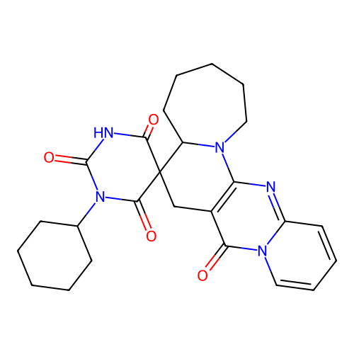 1'-cyclohexyl-1,2,3,4,5,5a-hexahydro-1'H-spiro[pyrido[1'',2'':1',2']pyrimido[5',4':5,6]pyrido[1,2-a]azepine-6,5'-pyrimidine]-2',4',6',8(3'H,7H)-tetraone structure