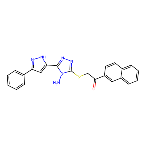 2-[4-amino-5-(3-phenylpyrazol-5-yl)(1,2,4-triazol-3-ylthio)]-1-(2-naphthyl)eth an-1-one structure