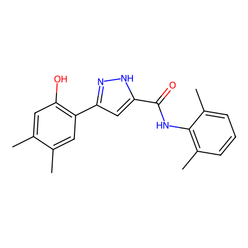 N-(2,6-dimethylphenyl)-5-(2-hydroxy-4,5-dimethylphenyl)-1H-pyrazole-3-carboxamide structure