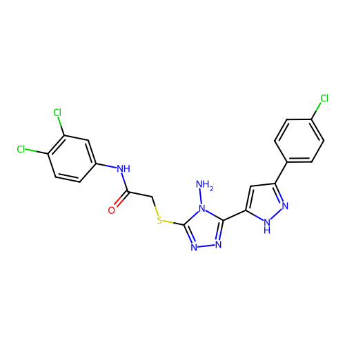 2-((4-amino-5-(3-(4-chlorophenyl)-1H-pyrazol-5-yl)-4H-1,2,4-triazol-3-yl)thio)-N-(3,4-dichlorophenyl)acetamide structure