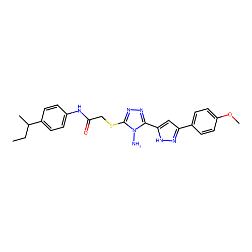 2-((4-amino-5-(3-(4-methoxyphenyl)-1H-pyrazol-5-yl)-4H-1,2,4-triazol-3-yl)thio)-N-(4-(sec-butyl)phenyl)acetamide structure