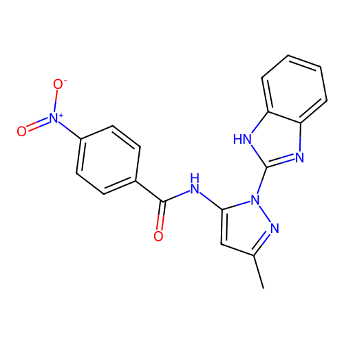N-[1-(1H-benzimidazol-2-yl)-3-methyl-1H-pyrazol-5-yl]-4-nitrobenzamide structure