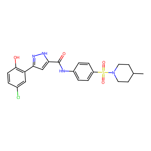 5-(5-chloro-2-hydroxyphenyl)-N-{4-[(4-methylpiperidin-1-yl)sulfonyl]phenyl}-1H-pyrazole-3-carboxamide structure