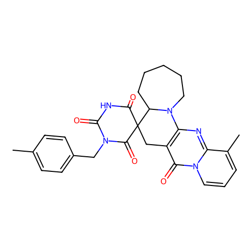 13-methyl-1'-(4-methylbenzyl)-1,2,3,4,5,5a-hexahydro-1'H-spiro[pyrido[1'',2'':1',2']pyrimido[5',4':5,6]pyrido[1,2-a]azepine-6,5'-pyrimidine]-2',4',6',8(3'H,7H)-tetraone structure