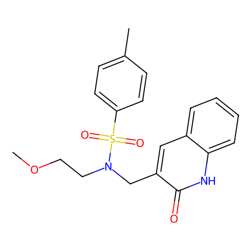 N-((2-hydroxyquinolin-3-yl)methyl)-N-(2-methoxyethyl)-4-methylbenzenesulfonamide structure