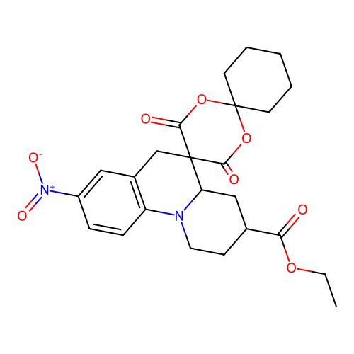 ethyl 8''-nitro-4',6'-dioxo-2'',3'',4'',4a''-tetrahydro-1''H,6''H-dispiro[cyclohexane-1,2'-[1,3]dioxane-5',5''-pyrido[1,2-a]quinoline]-3''-carboxylate structure