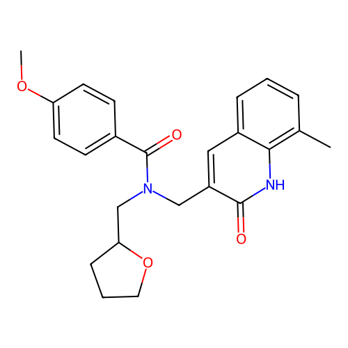 4-methoxy-N-[(8-methyl-2-oxo-1H-quinolin-3-yl)methyl]-N-(oxolan-2-ylmethyl)benzamide structure