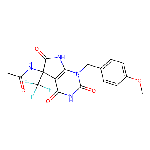 N-(1-(4-methoxybenzyl)-2,4,6-trioxo-5-(trifluoromethyl)-2,3,4,5,6,7-hexahydro-1H-pyrrolo[2,3-d]pyrimidin-5-yl)acetamide structure