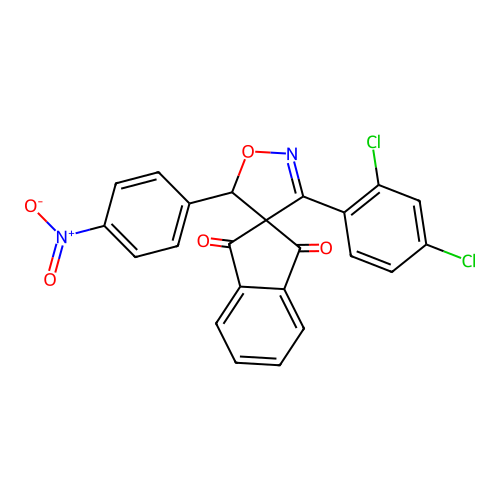 3'-(2,4-dichlorophenyl)-5'-(4-nitrophenyl)-5'H-spiro[indene-2,4'-isoxazole]-1,3-dione structure