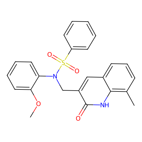 N-(2-methoxyphenyl)-N-[(8-methyl-2-oxo-1H-quinolin-3-yl)methyl]benzenesulfonamide structure