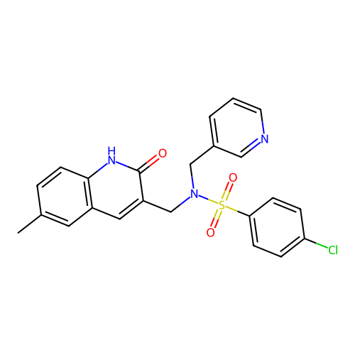 4-chloro-N-((2-hydroxy-6-methylquinolin-3-yl)methyl)-N-(pyridin-3-ylmethyl)benzenesulfonamide structure