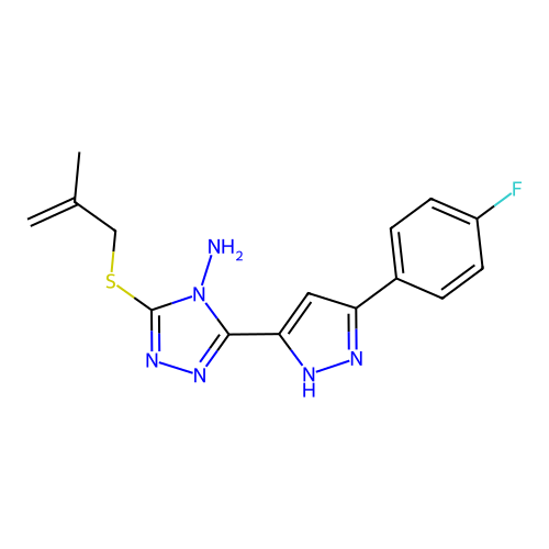 3-(3-(4-fluorophenyl)-1H-pyrazol-5-yl)-5-((2-methylallyl)thio)-4H-1,2,4-triazol-4-amine structure