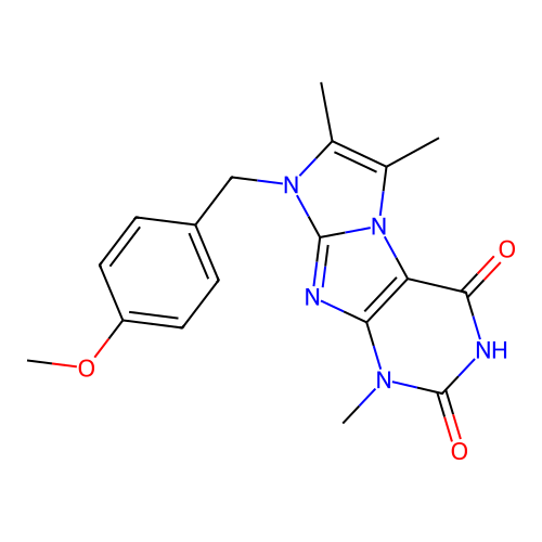 8-(4-methoxybenzyl)-1,6,7-trimethyl-1H-imidazo[2,1-f]purine-2,4(3H,8H)-dione structure