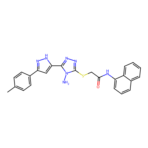 2-((4-amino-5-(3-(p-tolyl)-1H-pyrazol-5-yl)-4H-1,2,4-triazol-3-yl)thio)-N-(naphthalen-1-yl)acetamide structure