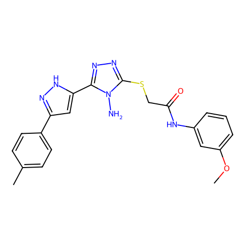 2-((4-amino-5-(3-(p-tolyl)-1H-pyrazol-5-yl)-4H-1,2,4-triazol-3-yl)thio)-N-(3-methoxyphenyl)acetamide structure